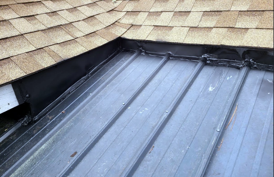 Close detail of completed wildlife entry-point repair along a roofline